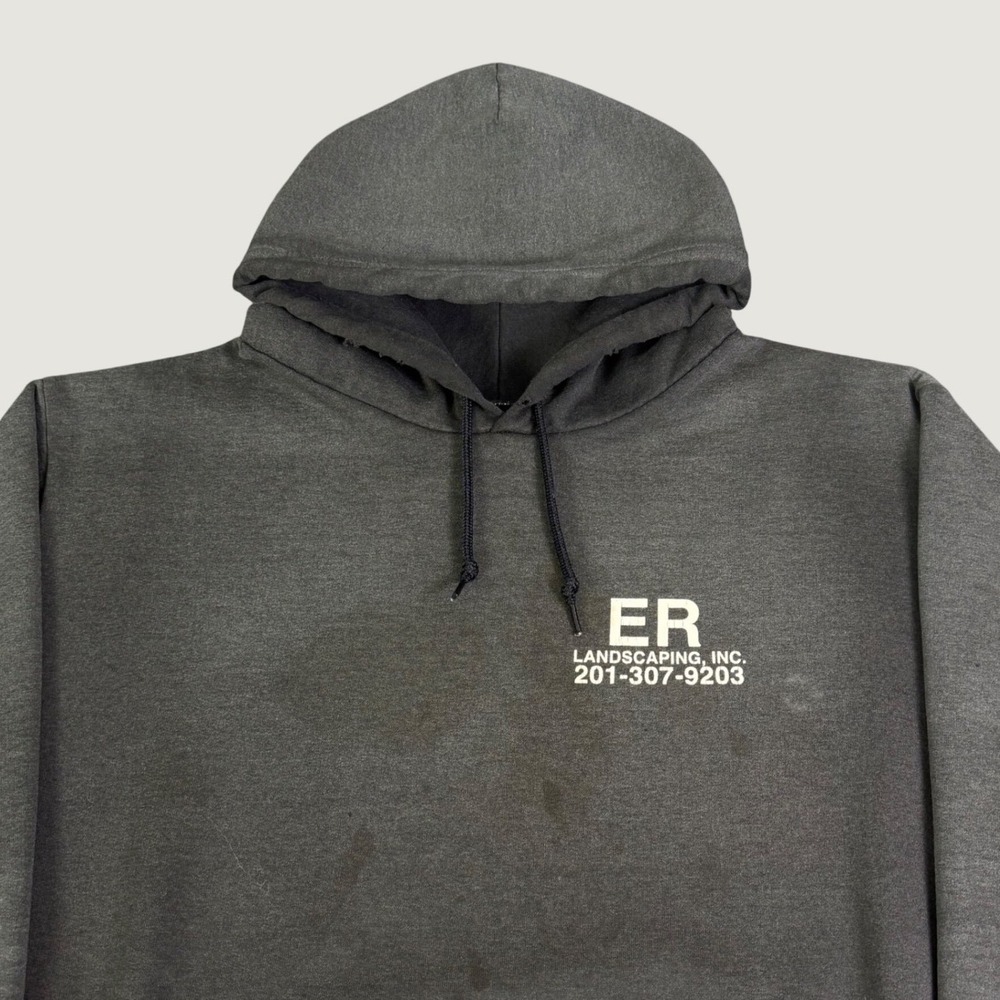 Vintage Camber Thermal Lined Hoodie Mens Black ER Landscaping Made in USA Large